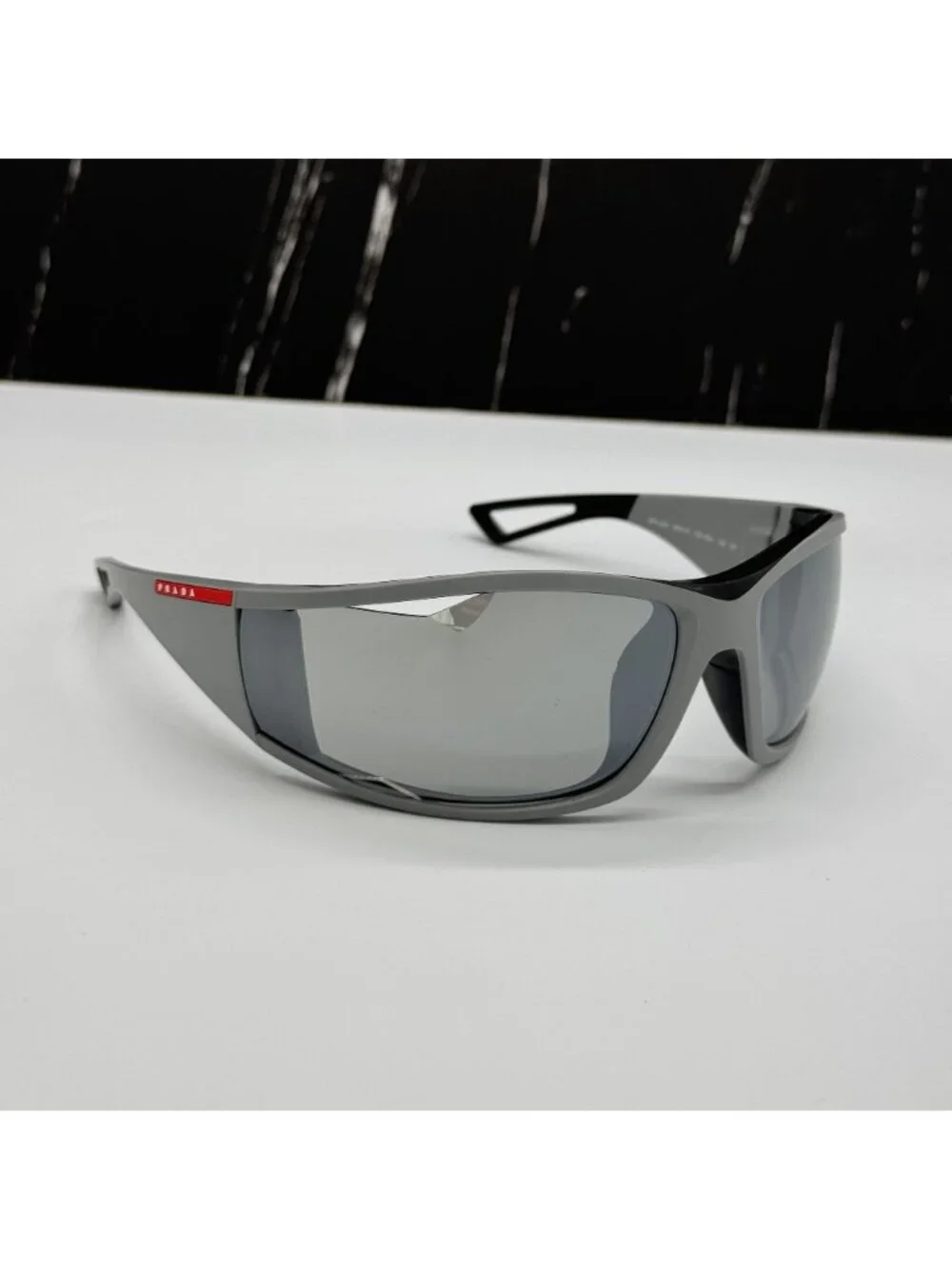 NWT Prada Linea Rossa PSA04S 13Z05A Silver Unisex Sunglasses With Fabric Chain